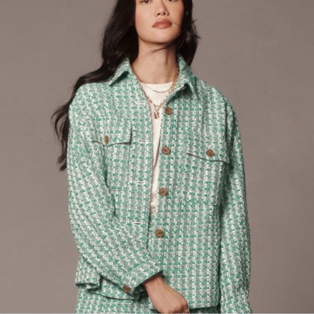 Maeve Green Tweed Shacket Blazer Size Medium